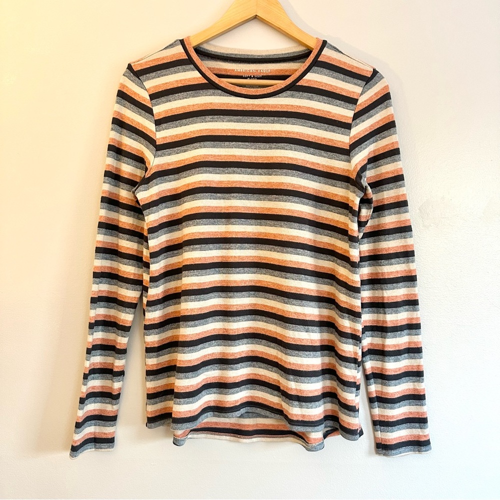 American Eagle Outfitters Plush Striped Top - Peach, Navy, Blue, white